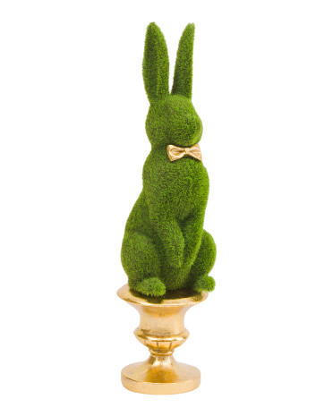 13in Moss Rabbit On Pedestal | TJ Maxx