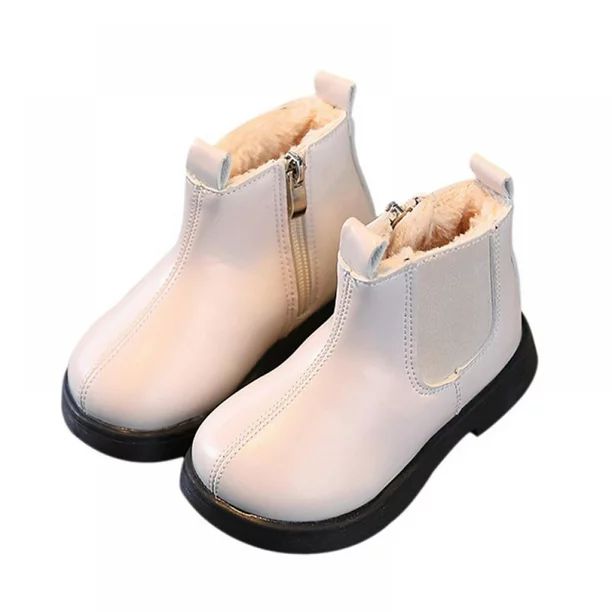 Baywell Toddler and Little Girl's Ankle Boots Side Zipper Short Booties Winter Shoes White US 7.5... | Walmart (US)