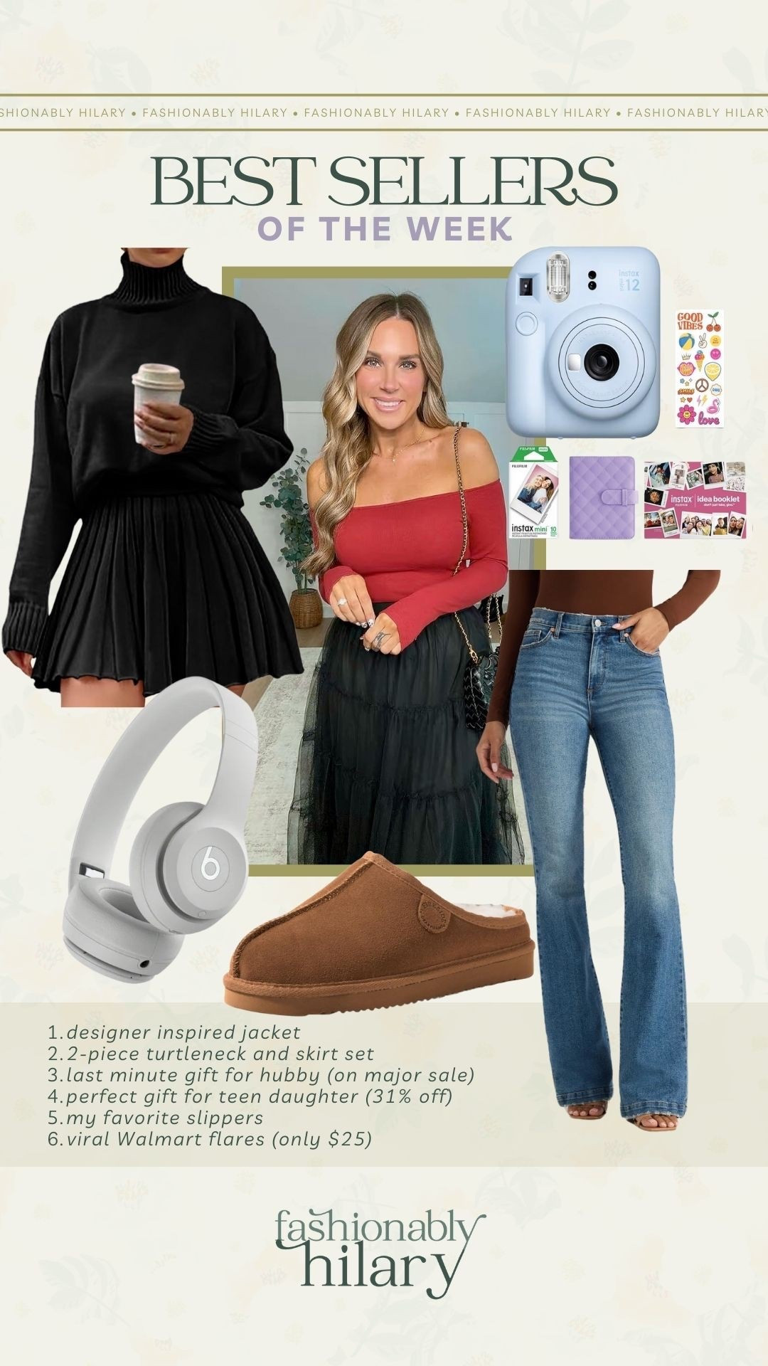 Loving the bestsellers this week:

off the shoulder top 
2-piece turtleneck and skirt set 
last minute gift for hubby (on major sale)
perfect gift for teen daughter (31% off)
my favorite slippers 
viral Walmart flares (only $25)

#LTKHoliday #LTKMidsize #LTKSeasonal