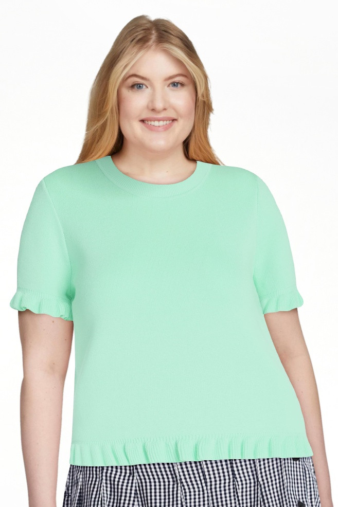 Free Assembly Women\u2019s Ruffle Trim Sweater with Short Sleeves, Lightweight, Sizes XS-XXL | Walmart (US)