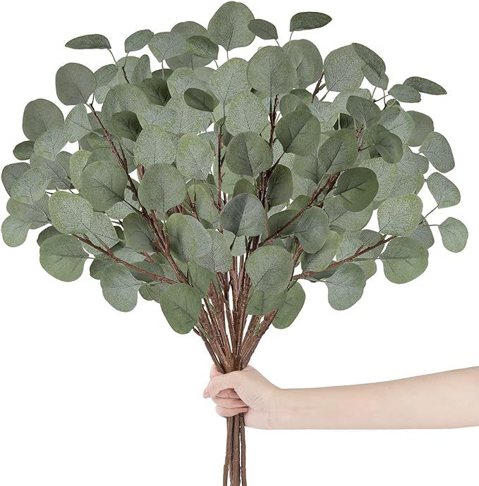 TOPHOUSE Artificial Eucalyptus Leaves Stems 6 Pcs Faux Silver Dollar Eucalyptus Leaf Branches in ... | Amazon (US)