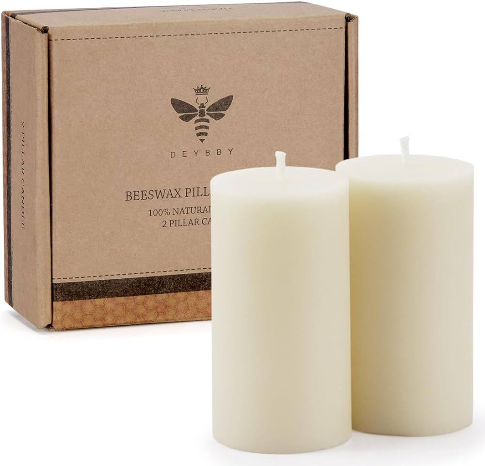 Beeswax Pillar Candles Set of 2, Smokeless Dripless Pure Beeswax Candle Set with Natural Scent fo... | Amazon (US)