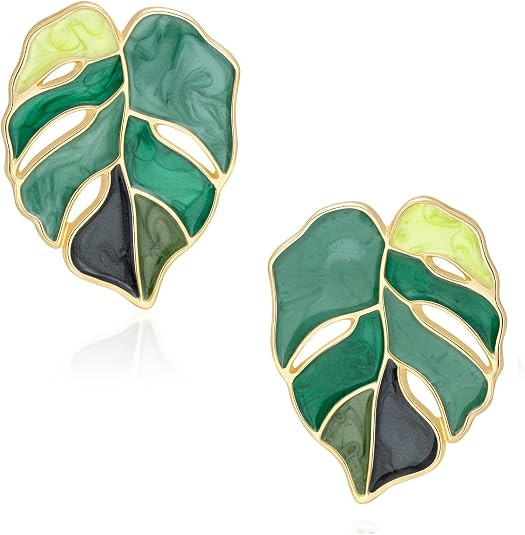 Gift Earrings Bohemian Green Leaf Earrings for Women, Enamel Jewelry for Women, Monstera Leaves P... | Amazon (US)