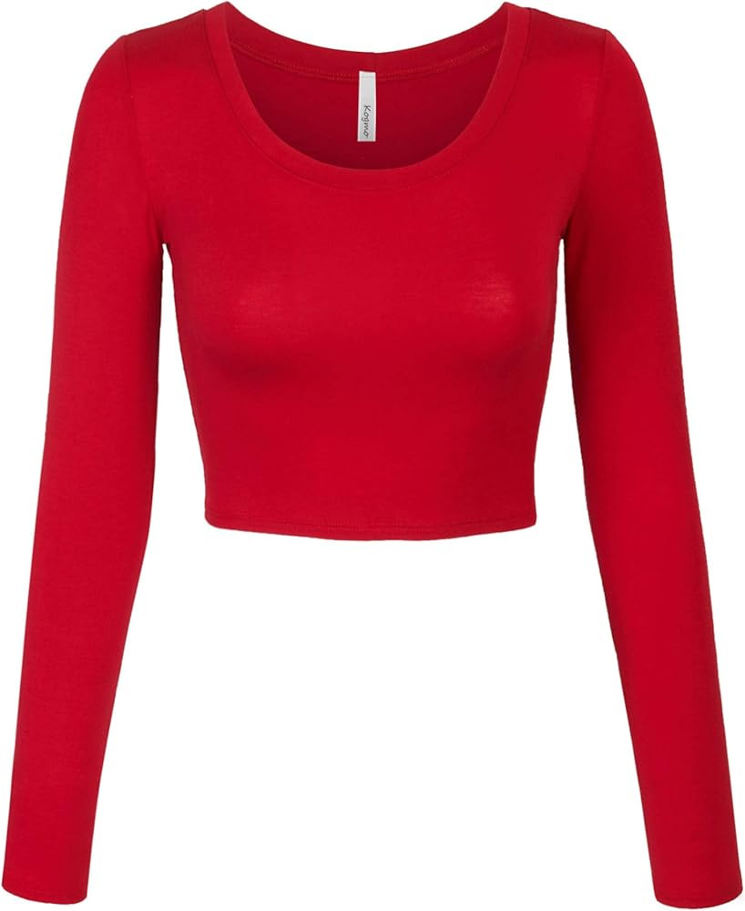 KOGMO Womens Long Sleeve Crop Top Solid Round Neck T Shirt | Amazon (US)