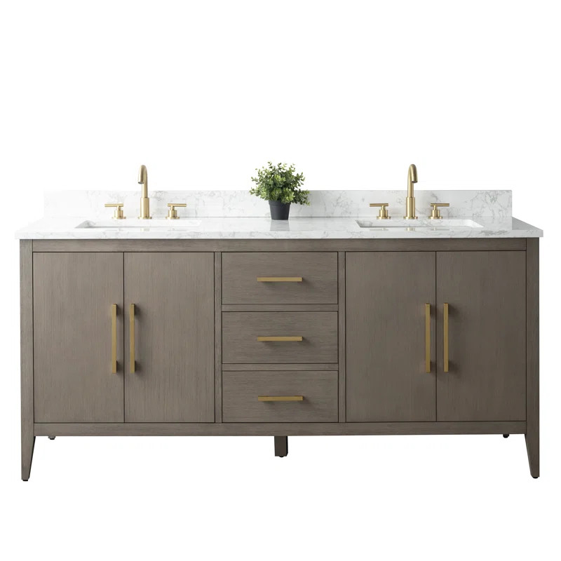 72'' Double Bathroom Vanity with Engineered Marble Top | Wayfair North America