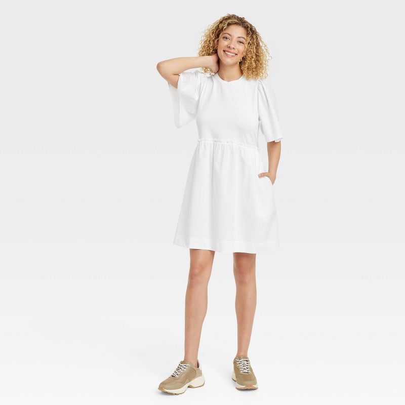 Women's Flutter Short Sleeve Knit Woven Dress - A New Day™ | Target