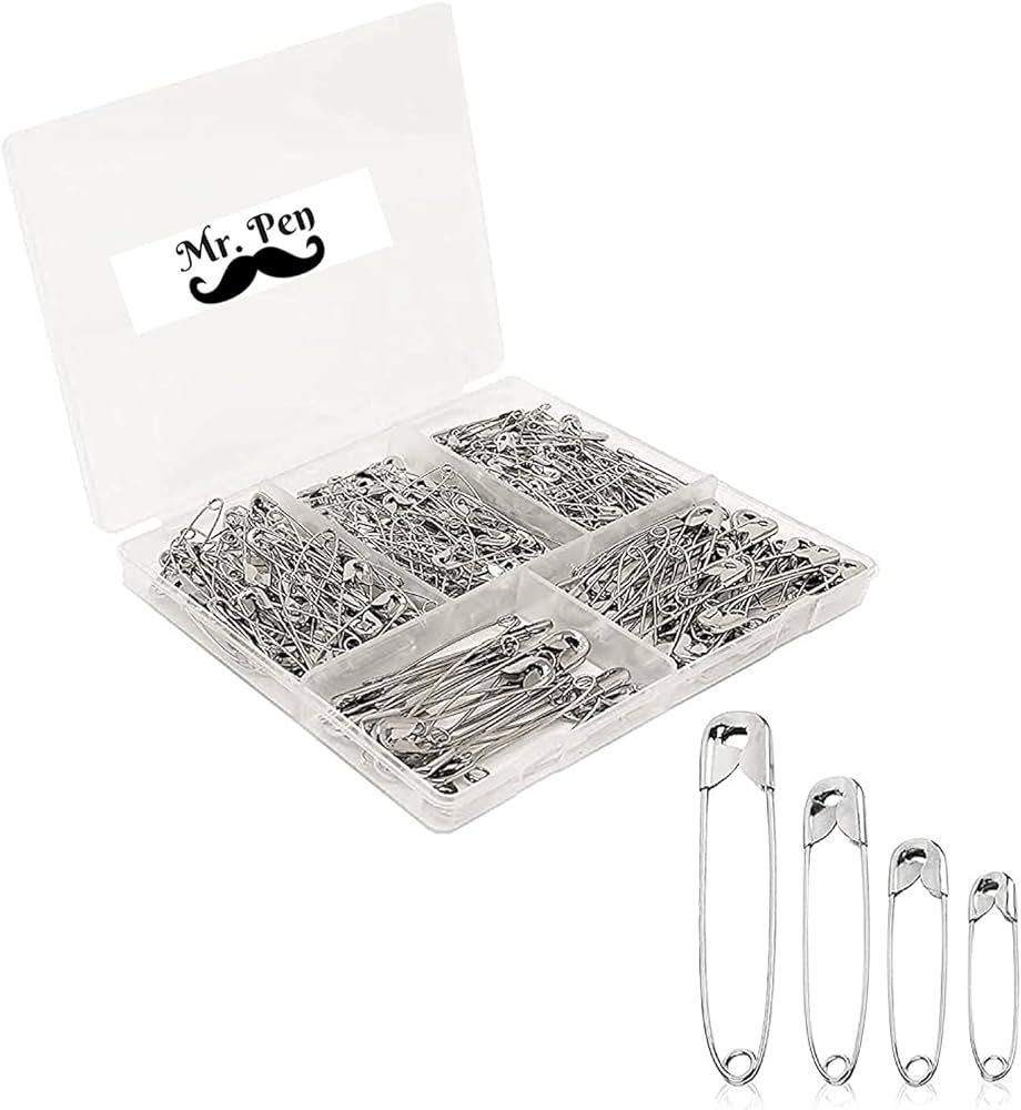 Mr Pen- Assorted Bulk Safety Pins, Small, Large for Clothes, 5.4 x 4.4 x 0.7 inch, 300 Pack | Amazon (US)