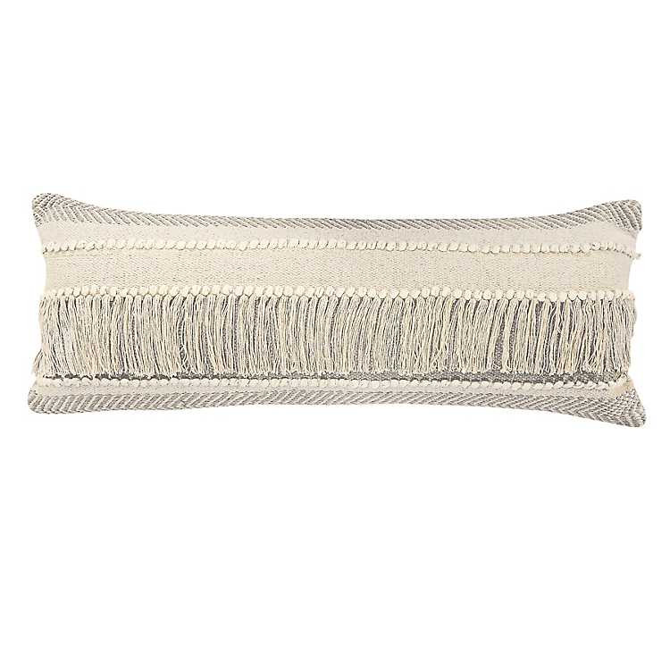New! Comfort Beige Knots & Fringe Lumbar Pillow | Kirkland's Home