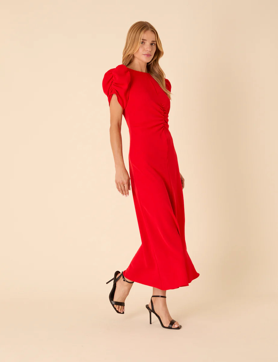 Red Ruched Naomi Midi Dress | Nobody's Child