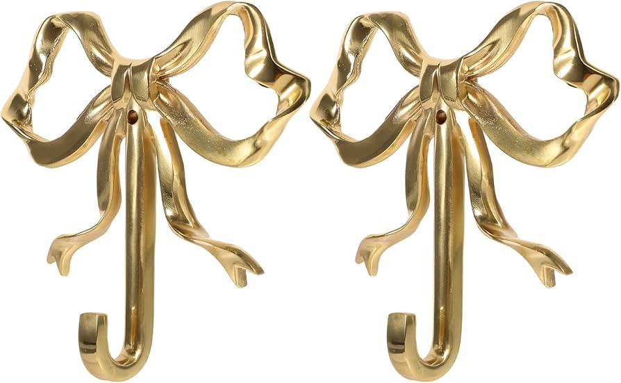 2pcs Bow Hook Bowknot Hook Bow Hooks for Wall Bowknot Brass Hook Gold Wall Hook for Hanging Coat ... | Amazon (US)