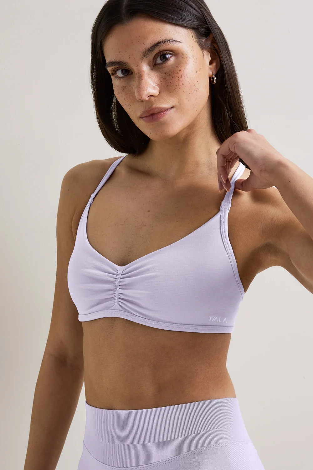 Sculpt Seamless Ruched Cross Back Sports Bra - Lilac | TALA (UK)