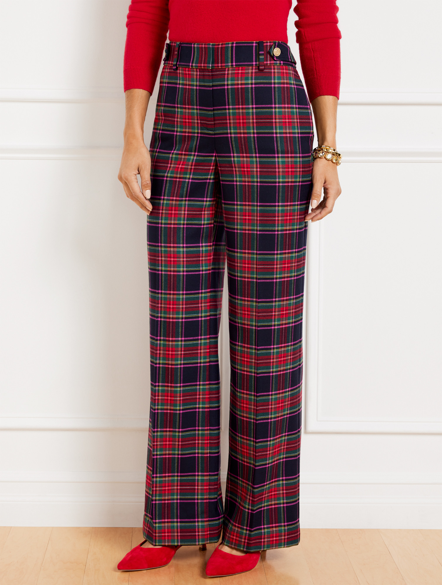 Talbots Greenwich Wide Leg Pants - Dashing Plaid - Indigo - 10 | Talbots