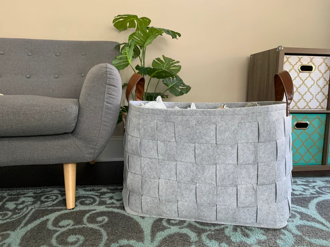 Large Decorative Felt Basket Storage Bin Cube Organizer Playroom Nursery Books Toys Laundry 24"x1... | Etsy (US)