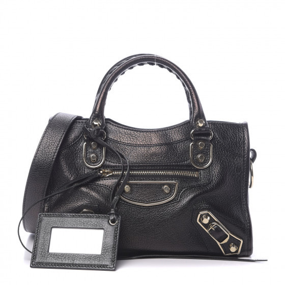 Chevre Gold Metallic Edge Hardware Mini City Black | Fashionphile