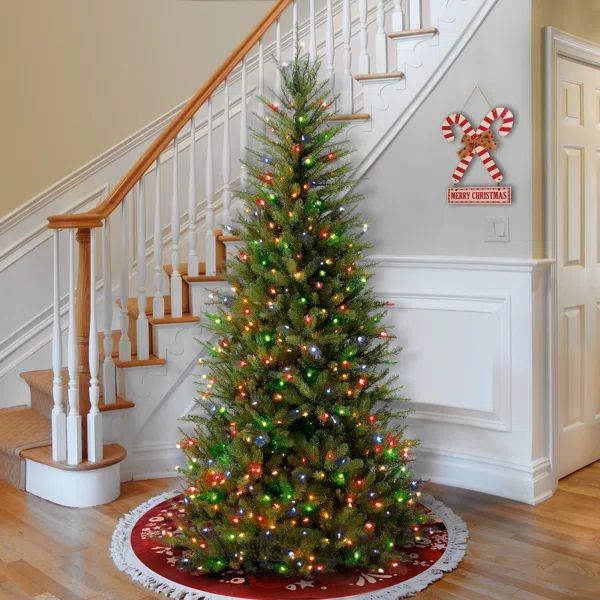 Dunhill Fir Slim Green Christmas Tree with Multi-Color Lights | Wayfair North America