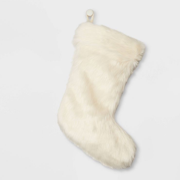 Faux Fur Christmas Stocking Cream - Wondershop&#8482; | Target