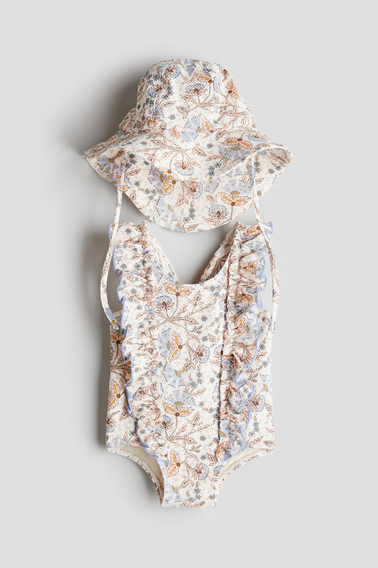 H & M - Swimsuit and Sun Hat Set - Beige | H&M (US + CA)