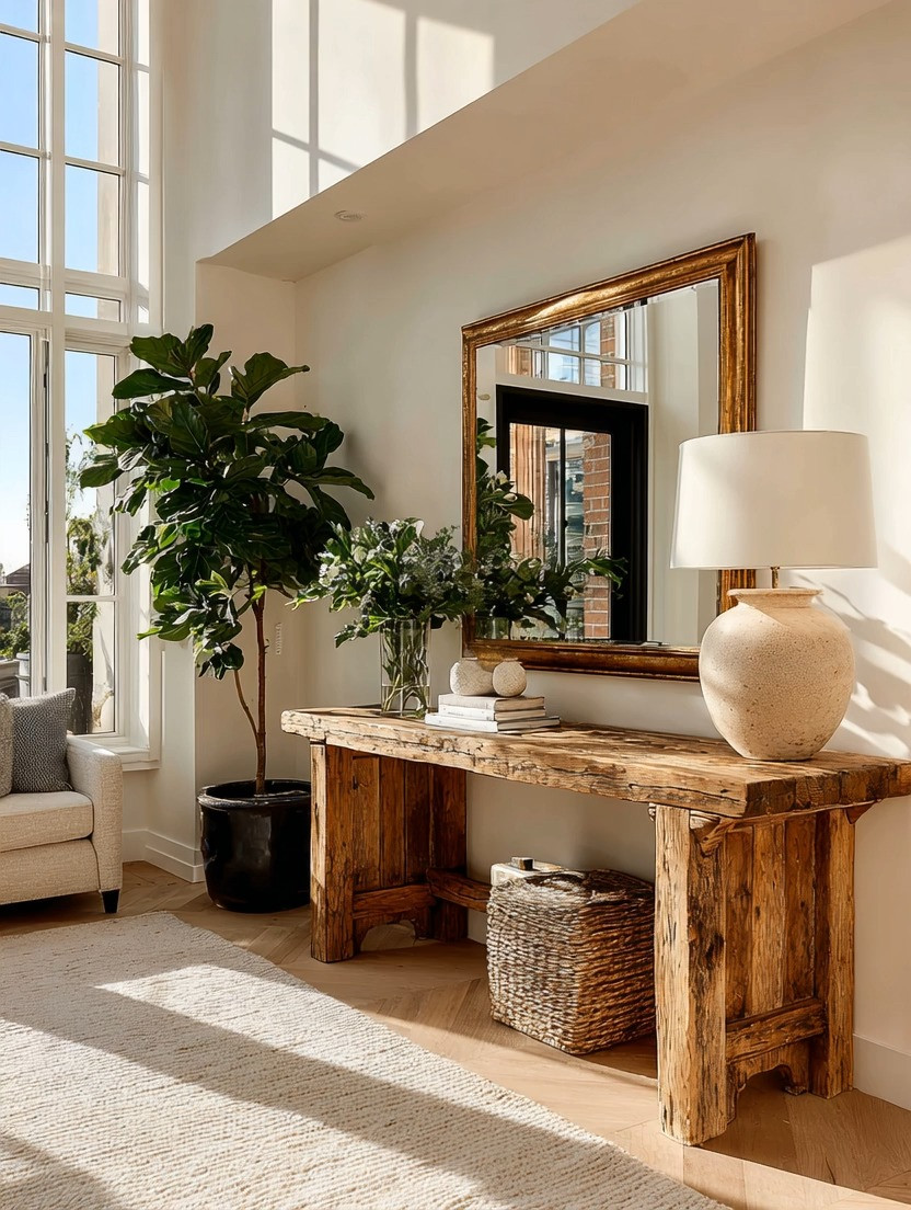 Still have that beautiful country-style console table from your minimalism phase?

Keep it. Just evolve it.

Great design isn’t about replacing everything—it’s about mixing eras beautifully.

To transition into a more elevated, mid-century inspired look, start layering in a few bold elements. A gold frame mirror instantly adds light and sophistication. A large statement plant brings life, height, and that grounding energy every space needs. And of course, a sculptural table lamp—warm, oversized, and intentional—pulls everything together.

Suddenly, your “old” console feels curated, not outdated.

This is how you upgrade your home without starting over.

Add one piece or all three—depending on your space—and create that perfect balance between rustic warmth and modern elegance.

Explore our curated options for mirrors, table lamps, console tables, and statement plants—product options linked below.

#homedecorideas #interiorstyling #modernhome #entrywaydecor 

 #LTKHome