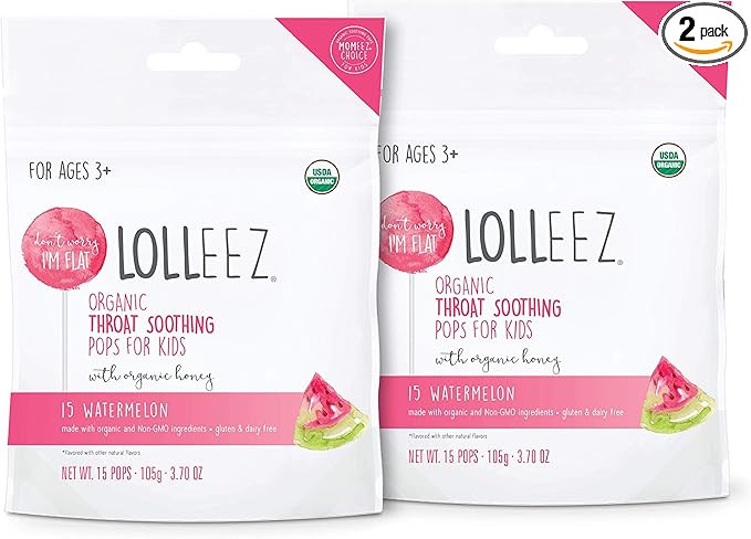 Lolleez Organic Sore Throat Soothing Pops with Honey for Kids 15ct, Watermelon, Watermelon, 15 Co... | Amazon (US)