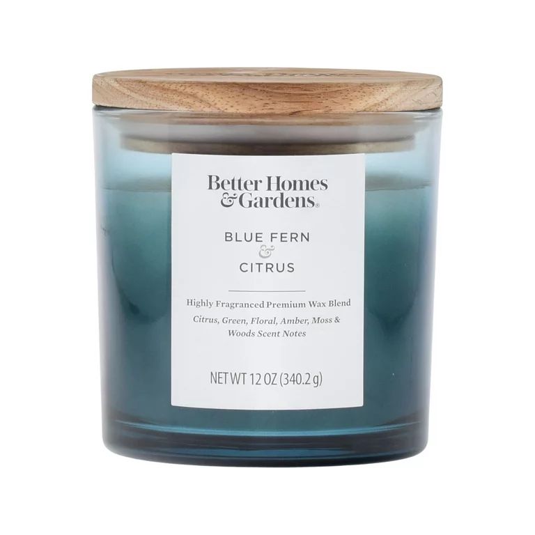 Better Homes & Gardens 12oz Blue Fern & Citrus Scented 2-Wick Ombre Jar Candle | Walmart (US)