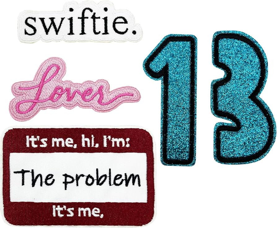 5 pcs Pack Swiftie Embroidered Iron On Patches, Lover, I'm The Problem, Blue Sparkle Tattoo-Look ... | Amazon (US)