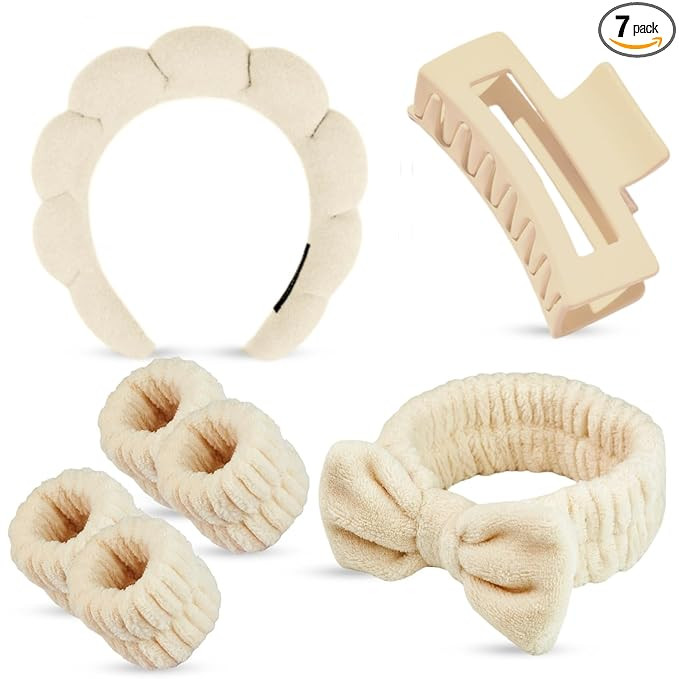 7 Pcs Spa Set, Facial Headband and Wristband Set, Skincare Accessories, College Style Girl Idea G... | Amazon (US)
