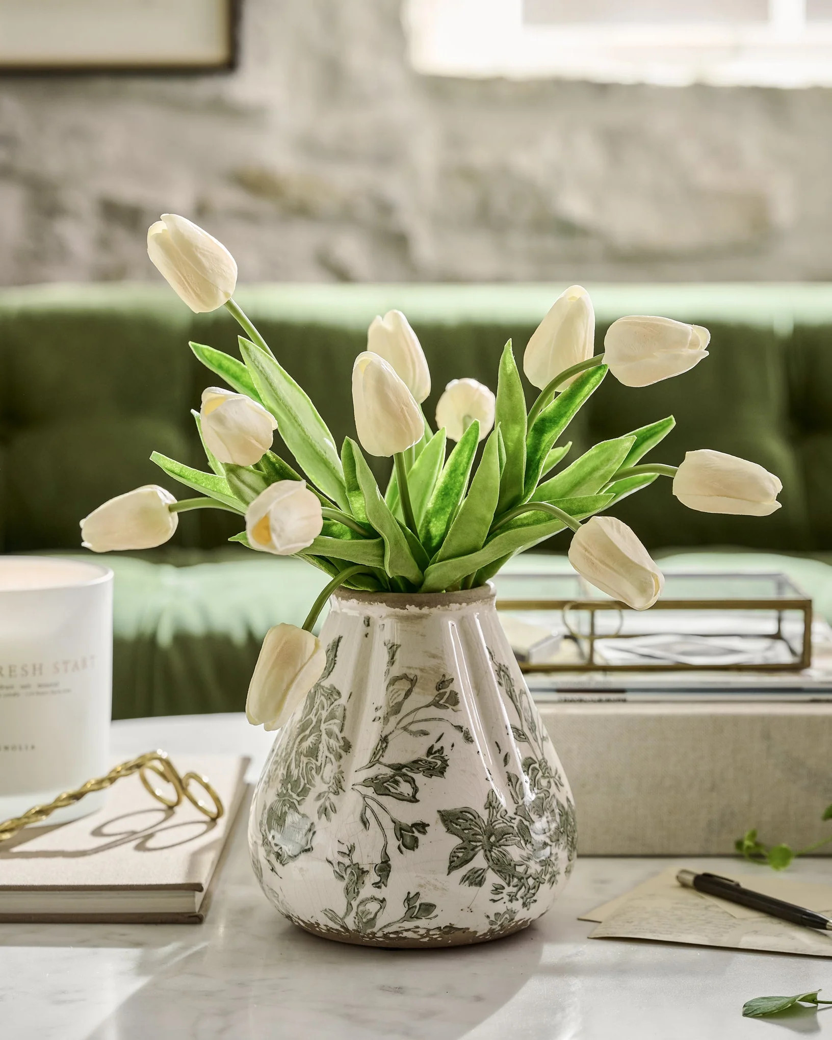 Fluted Green and White Distressed Vase | Magnolia