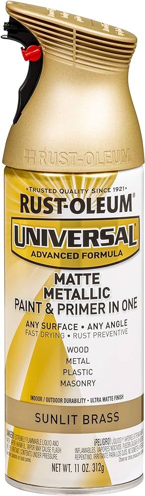 Rust-Oleum 353093 Universal All Surface Metallic Spray Paint, 11 oz, Matte Sunlit Brass | Amazon (US)