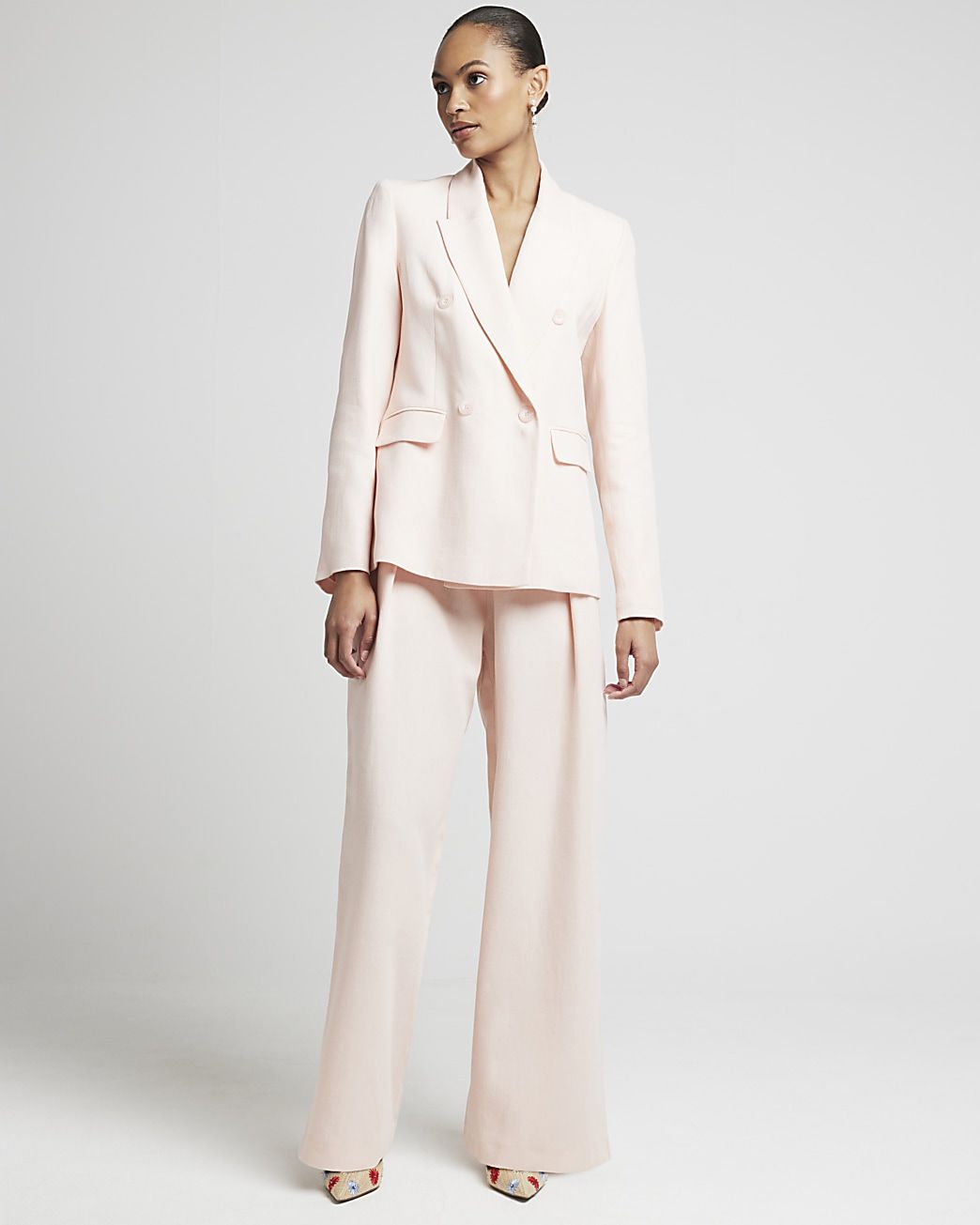 Pink Linen Blend Wide Leg Trousers | River Island (UK & IE)