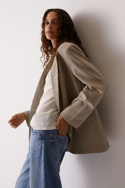 Oversized blazer - Brown/Dogtooth-patterned - Ladies | H&M GB | H&M (UK, MY, IN, SG, PH, TW, HK)