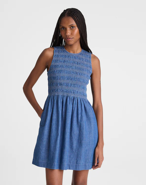 The Denim Melody Smocked Mini Dress | Madewell
