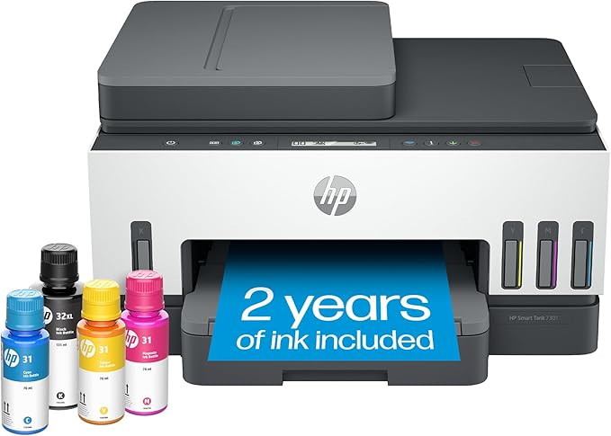 HP Smart -Tank 7301 Wireless All-in-One Cartridge-free Ink Printer, up to 2 years of ink included... | Amazon (US)
