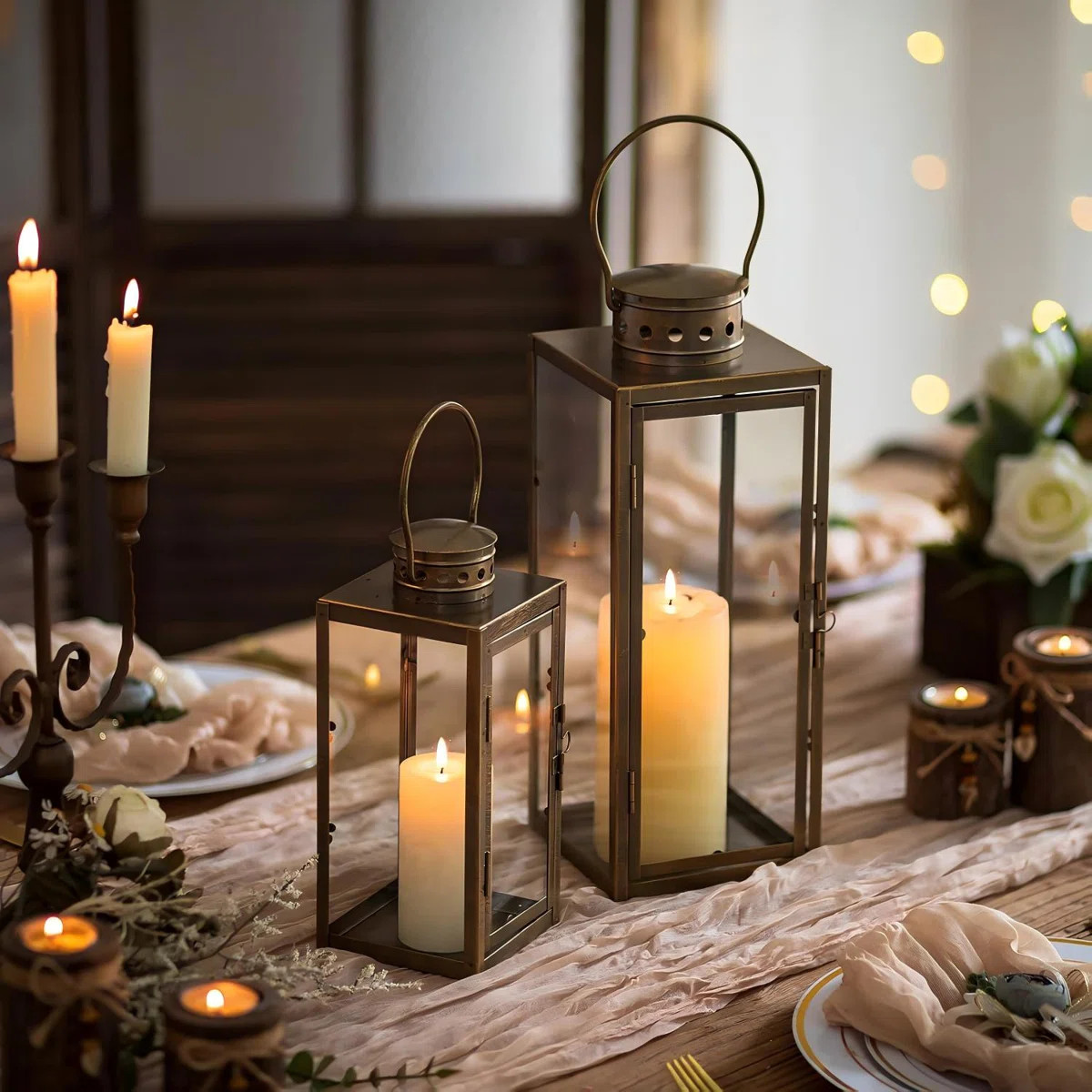 Large Lanterns Decorative Outdoor: 13.8 Inches Tall Rustic Floor Metal Lantern With Glass - Vinta... | Wayfair North America