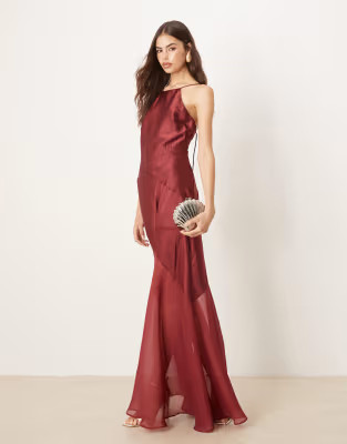 ASOS DESIGN Tall paneled satin maxi dress with chiffon skirt in cherry red | ASOS | ASOS (Global)