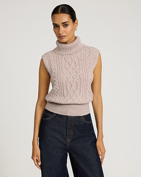Cable Knit Turtleneck Sweater Vest | Express