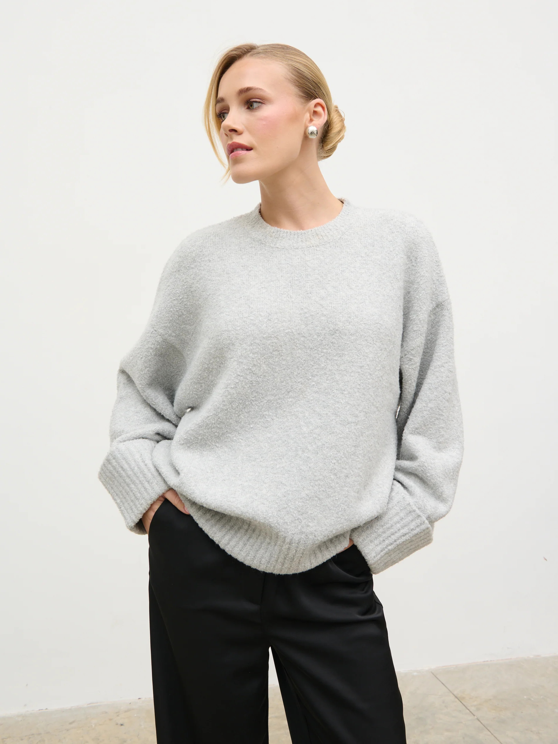 Camille Oversized Borg Jumper - Grey | Pretty Lavish (UK)