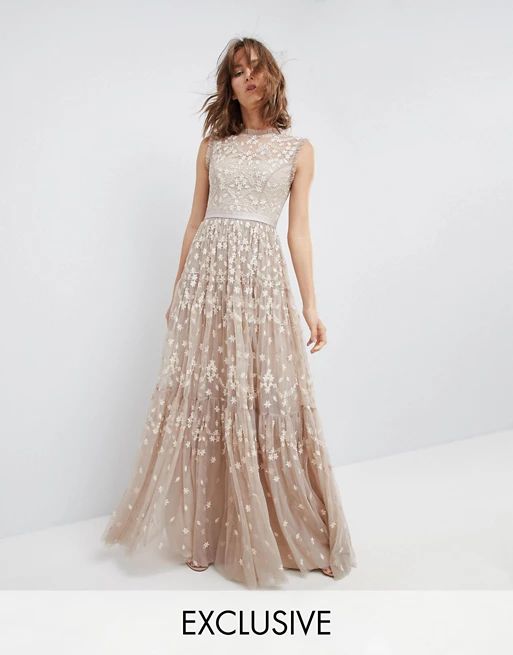 Needle & Thread High Neck Maxi Gown with Embroidery and Embellishment | ASOS US