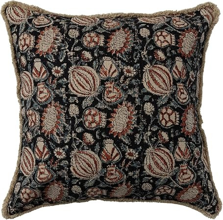 Creative Co-Op Cotton Throw Embroidered Pattern, Fringe, and Chambray Back, Multicolor Pillow, Mu... | Amazon (US)
