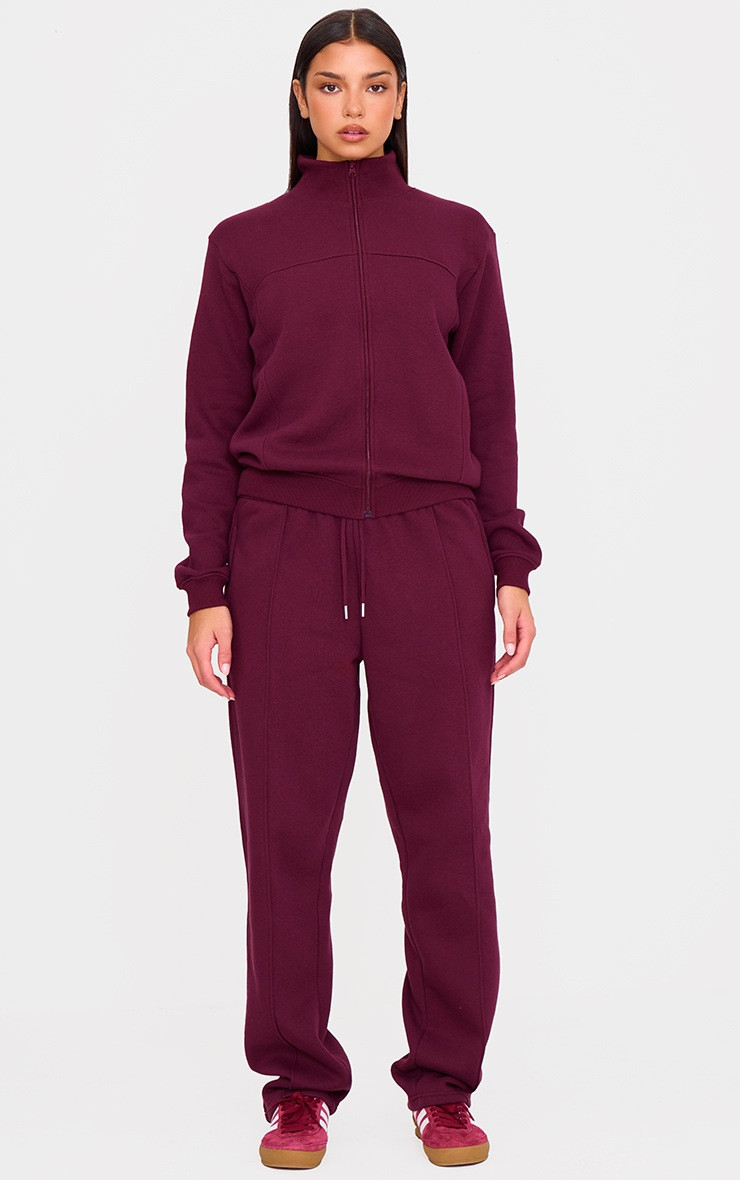 Burgundy Seam Detail Wide Leg Joggers | PrettyLittleThing UK