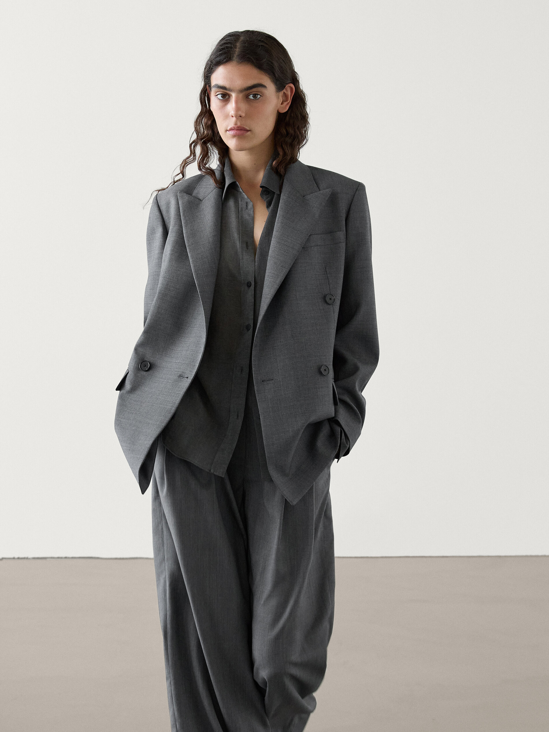 Double-breasted 100% wool blazer co-ord | Massimo Dutti US