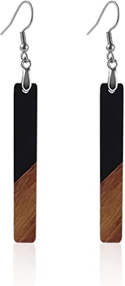 Boho Dangling Statement Earrings Simple Chic Wooden Earrings, Resin Geometric Bar Pendant Wood Ea... | Amazon (US)