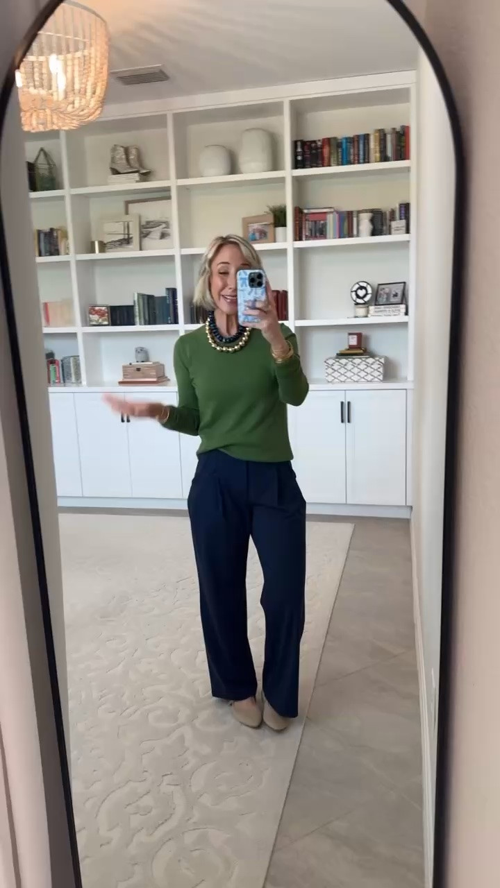 New Pants - from a favorite brand. ShiftReady Pleated Wide Leg Yoga-Work Pants - size XS, petite (needed S). 10 colors, 3 lengths. (“Dark Navy”). * Long-Sleeve Lightweight Crewneck Sweater - size small. 30+ colors.

#LTKSeasonal #LTKOver40 #LTKWorkwear