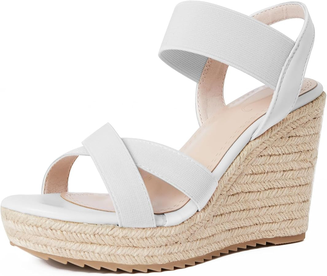 mikarka Women's Open Toe Espadrilles Wedge Sandal Slip On Elastic Ankle Strap Platform Sandals Dr... | Amazon (US)