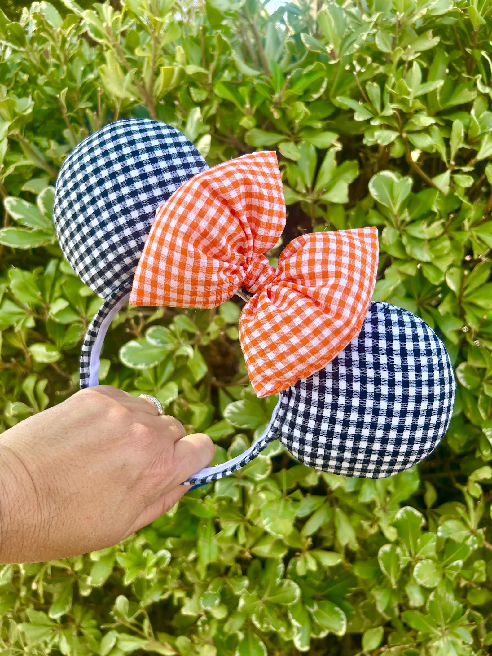 Halloween Gingham ears, Black and White Gingham with Orange Gingbam Bow | Etsy (Global)