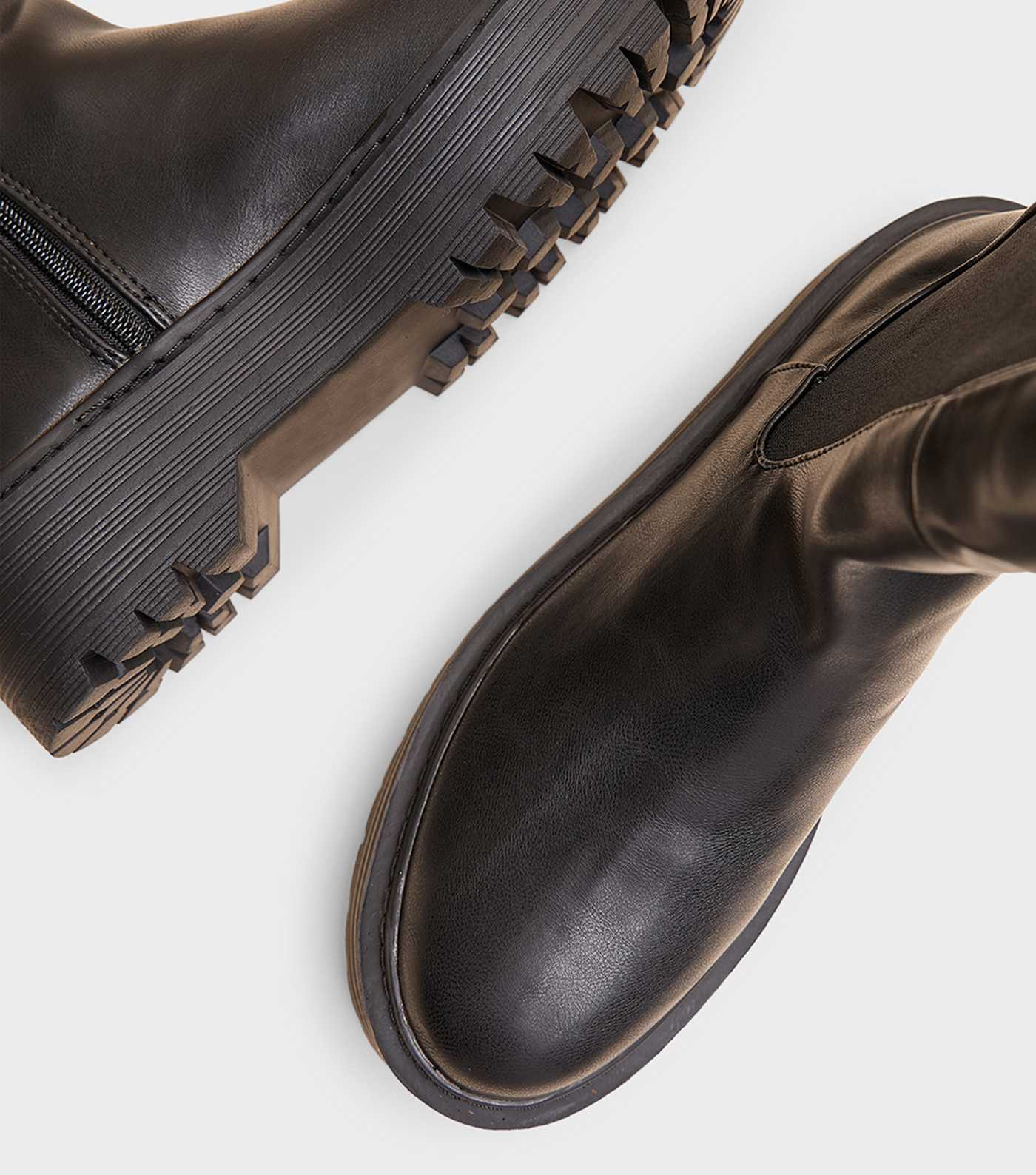 Public Desire Black Faux Leather Andi Knee High Chunky Sole Boots | New Look | New Look (UK)