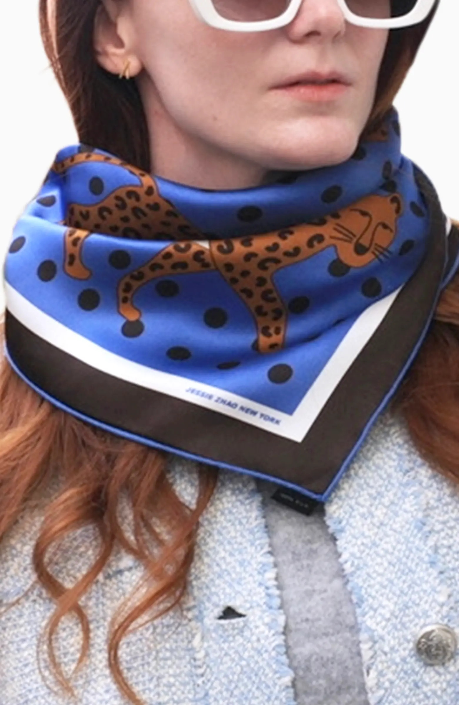 Double Sided Silk Scarf Of Blue Leopards Garden | Nordstrom
