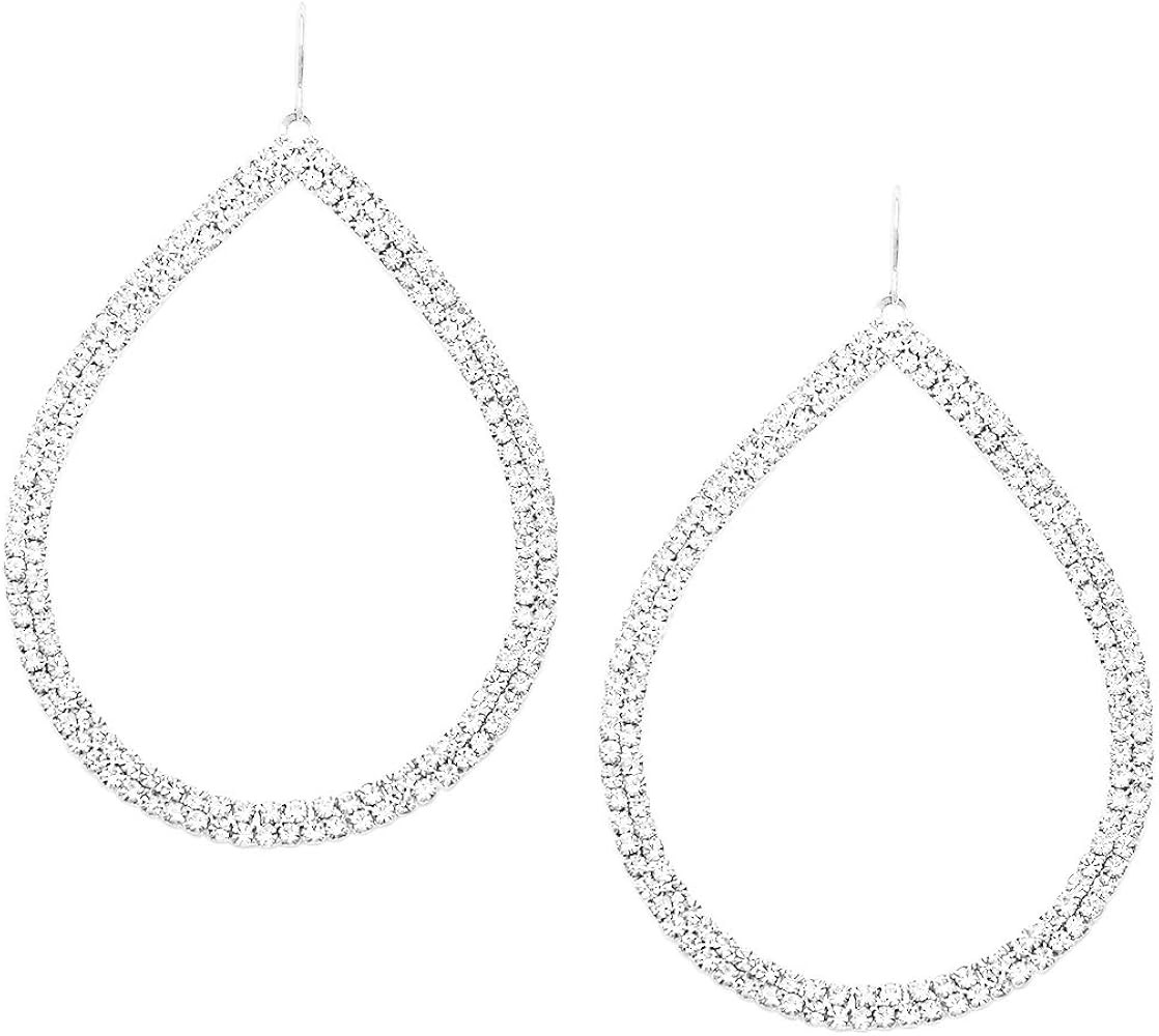 Rosemarie & Jubalee Women's Dazzling Open Teardrop Crystal Hoop Earrings, 30mm-50mm | Amazon (US)