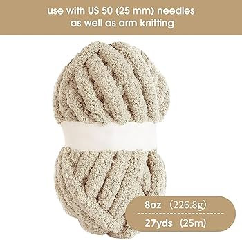 HOMBYS Khaki Chunky Chenille Yarn for Crocheting, Bulky Thick Fluffy Yarn for Knitting, Super Bul... | Amazon (US)