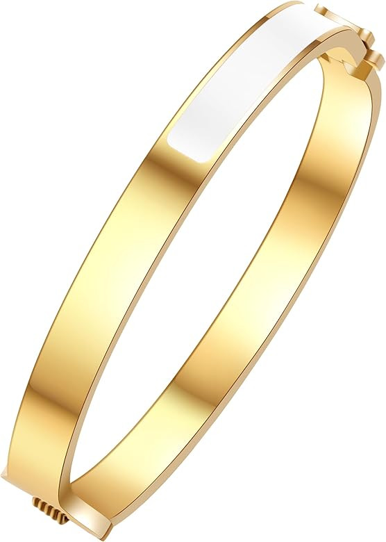 H Bracelet for Women | 18K Gold Planted Bangle Bracelets | Stainless Steel Designer Bracelets for... | Amazon (US)