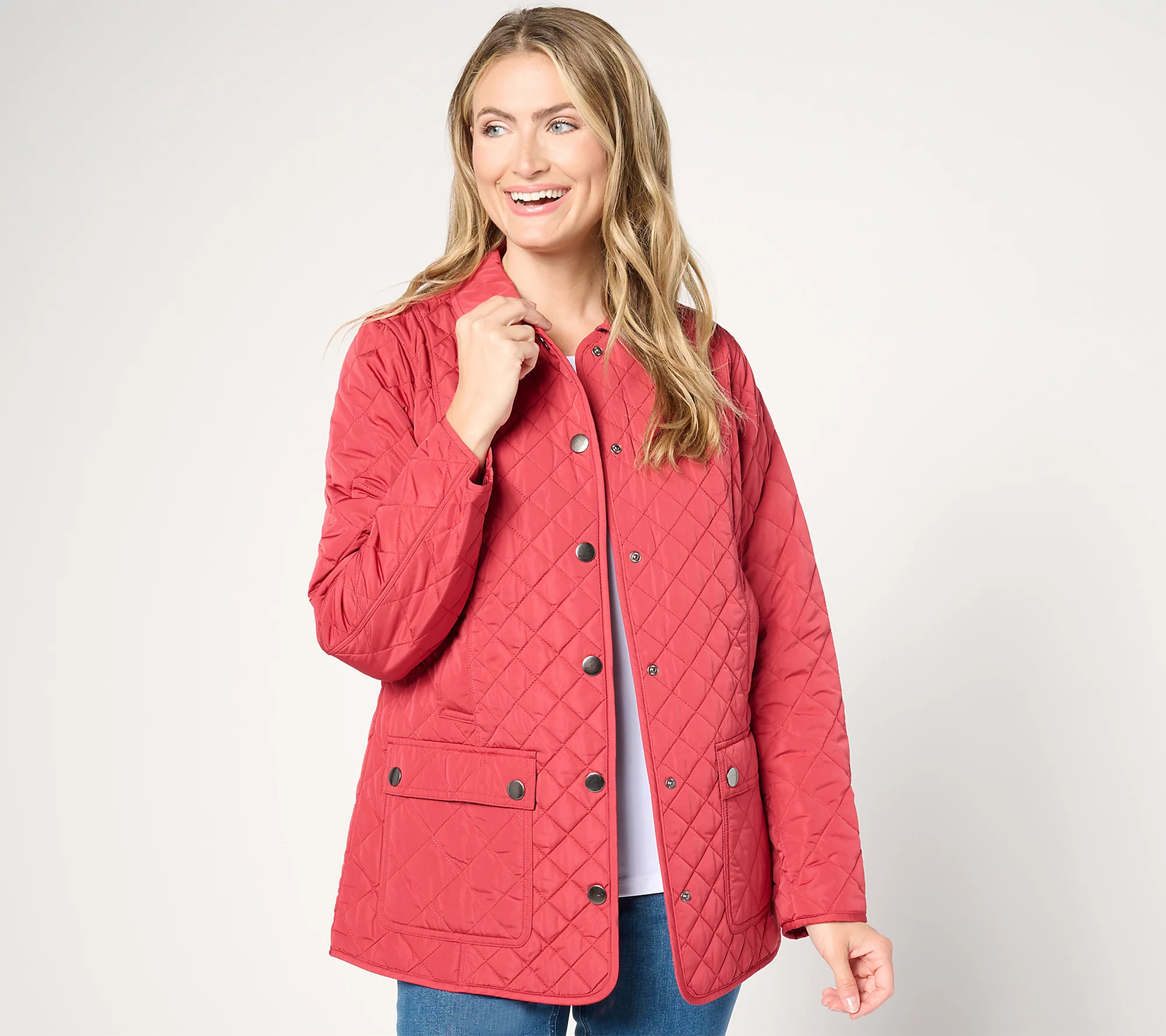 As Is Joan Rivers Quilted Barn Coat with Plaid Lining | QVC